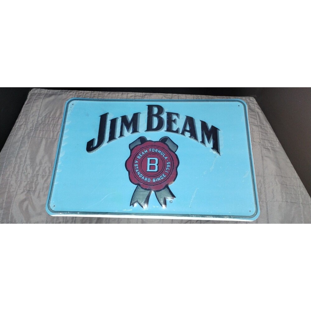 Jim Beam Distillery Advertising Sign - Blue Metal, Black/Red/Gray